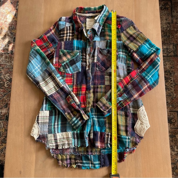 Free People Patchwork Lost In Plaid Flannel Boho Shirt Top Button Down *rare - Picture 10 of 11
